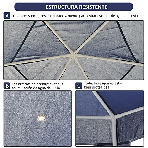 Outsunny Carpa Gazebo Tipo Cenador Hexagonal con Mosquitera para Jardín y Terraza Ø3,9 m Material de Poliéster Repelente al Agua (Azul)