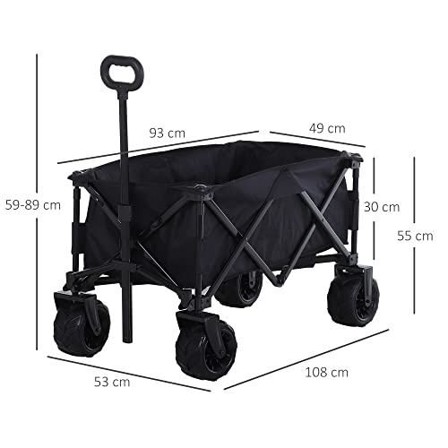 Outsunny Carro de Playa Plegable con Ruedas Delanteras Giratorias 360° y Asa Telescópica 108x55x61-91 cm Negro