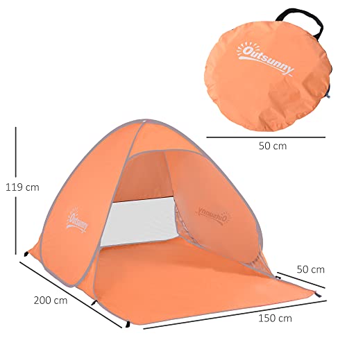 Outsunny Tienda de Campaña Pop-Up Instantánea y Portátil con Ventanas Tipo Refugio para Playa Picnic y Camping con Protección Solar UV (Naranja)