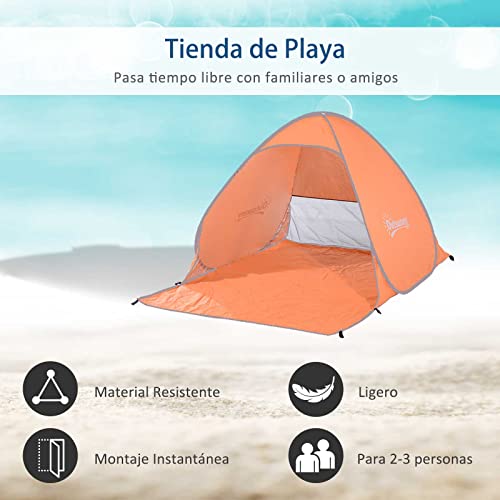 Outsunny Tienda de Campaña Pop-Up Instantánea y Portátil con Ventanas Tipo Refugio para Playa Picnic y Camping con Protección Solar UV (Naranja)