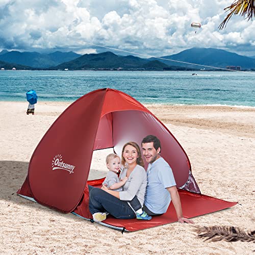 Outsunny Tienda de Campaña Pop-Up Instantánea y Portátil con Ventanas Tipo Refugio para Playa Picnic y Camping con Protección Solar UV (Rojo)