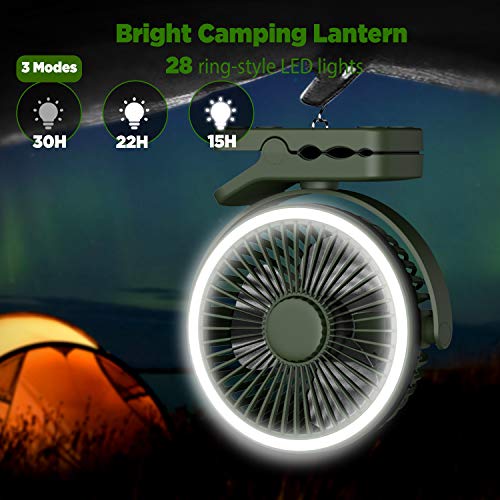 OUTXE Ventilador de camping con luz, 6700 mAh, ventilador USB con batería recargable, color verde