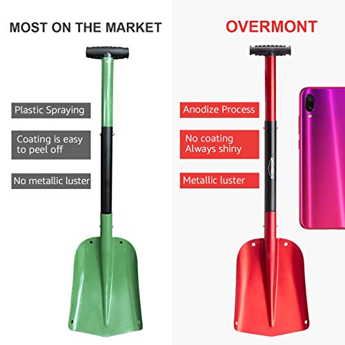 OVERMONT Pala para Nieve Jardineria Portátil Desmontable con Pequeña Pala Quitanieves para Coche Bolsa de Transporte Aleación de Aluminio Color Rojo