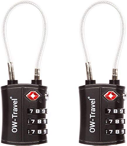 OW-Travel Candado Combinacion Cable Acero Flexible Anti robo. Candado maleta TSA numerico 3 Digitos. Candados mochila y maletas. Candado Taquilla Gimnasio. TSA candado seguridad equipaje Negro 2