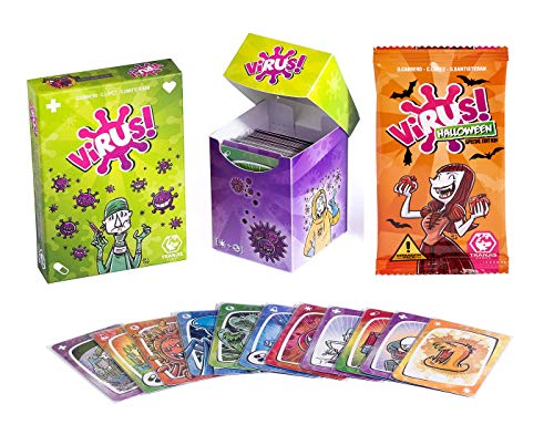 Pack Juego de Cartas Virus + Virus Halloween + 120 Fundas. Edicion Española. +8 años