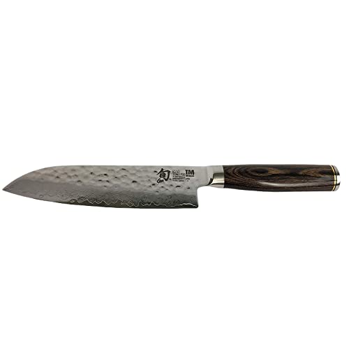 Palatina Werkstatt ® Kai Shun Premier Tim Mälzer | TDM-1702 | Santoku | hoja de 18 cm de acero de Damasco de 32 capas | + tabla de cortar hecha a mano de roble envejecido, 30 x 18 cm