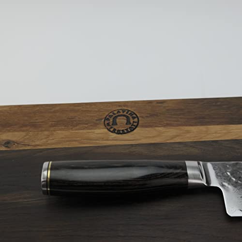 Palatina Werkstatt ® Kai Shun Premier Tim Mälzer | TDM-1702 | Santoku | hoja de 18 cm de acero de Damasco de 32 capas | + tabla de cortar hecha a mano de roble envejecido, 30 x 18 cm