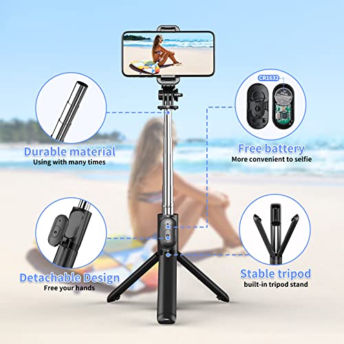 Palo Selfie Trípode Bluetooth, 4 en 1 Mini Extensible Selfie Stick Móvil con Inalámbrico Control Remote, Compatible con iPhone 13/12/11/XS MAX/XS/8 Plus/8, Samsung S10, Huawei, Xiaomi, etc.