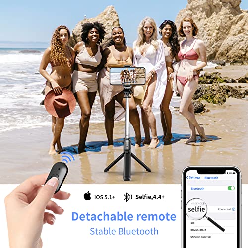 Palo Selfie Trípode Bluetooth, 4 en 1 Mini Extensible Selfie Stick Móvil con Inalámbrico Control Remote, Compatible con iPhone 13/12/11/XS MAX/XS/8 Plus/8, Samsung S10, Huawei, Xiaomi, etc.