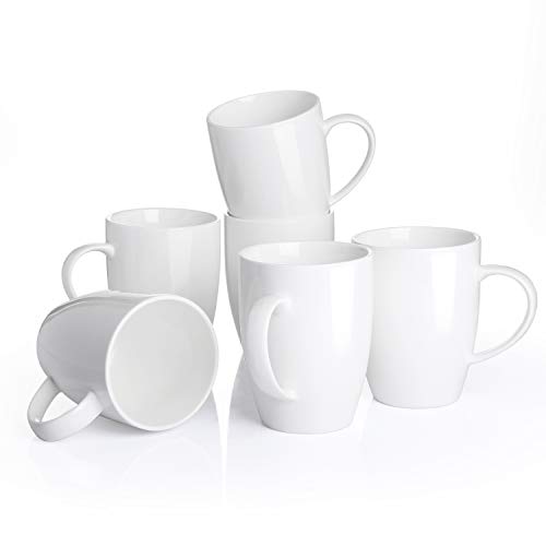 Panbado 6 x Tazas de Café/Té de Porcelana Blanca Juego de Tazas de Porcelana, 370 ml (12.5 * 8.6 * 11 cm), Tazas Mugs de Agua/Leche para Hogar, Oficina, Fiesta, Regalo para Cumpleaños, Festival