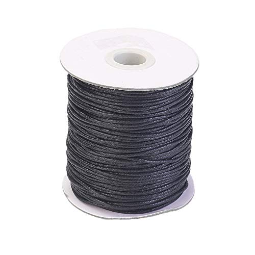 PandaHall 100 yardas/rollo 1,5 mm cordón de algodón encerado trenzado de bricolaje joyería artesanal macramé hacer cuerda de hilo de abalorios con carrete (negro)