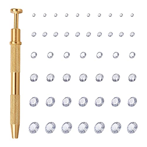 Pandahall Prong Holder Professional Diamond Holder Pick-up Tool Acero inoxidable 4 puntas Diamond Claw Pinzas con 120 piezas de cabujones de circonita cúbica para la fabricación de joyas