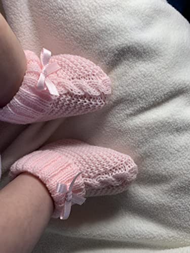 Patucos De Lana Clasicos Surditos para Bebé Niñas 0-3 Meses - Trenzado - en Caja Regalo Calcetines con Lazo para Bebé Recién Nacidos Niñas Pequeñas (Rosa)