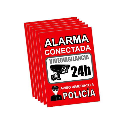 Pegatina alarma securitas - Cartel zona videovigilada adhesivo - Pegatinas Aviso a la Policía - Placa videovigilancia Rojo Interior/Exterior (14,8 x 10,5 cm) (6 Piezas Pegatinas zona videovigilada)