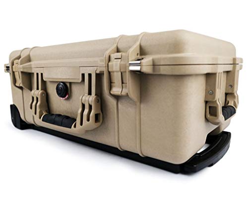 PELI 1510 Maleta de cabina resistente y estanca con ruedas y asa telescópica, IP67 estanca e impermeable al polvo, 27L de capacidad, fabricada en Alemania, con espuma personalizable, Beige