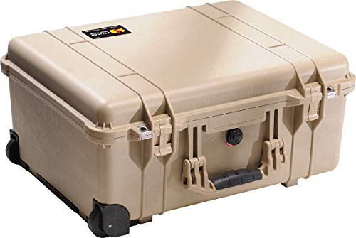 PELI 1560 Maleta de Transporte Grande para Equipos frágiles con Ruedas y Mango telescópico, IP67 estanca e Impermeable al Polvo, 44L de Capacidad, Fabricada en Alemania, sin Espuma, Beige