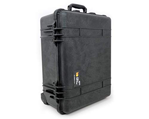 PELI 1560LFC Maletín de viaje resistente con funda desmontable para el ordenador portátil, IP67 impermeable al agua/polvo, 44L de capacidad, fabricado en EE.UU., con espuma personalizable, color negro