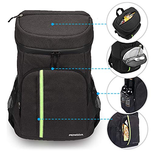 PENGDA Mochila enfriadora de 30 L – Bolsa térmica aislada, 39 latas, gran capacidad, impermeable, para camping, senderismo, almuerzo, picnic, mochila (negro)