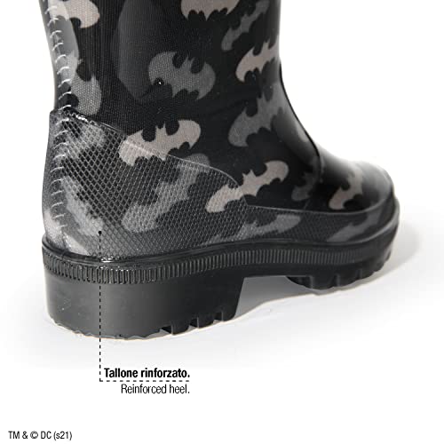 PERLETTI Botas de Agua Niño Impermeables Batman - Botines de Lluvia Color Nero y Gris con Murciélagos - Zapatos para Pequeños a Prueba de Agua Material PVC y Suela Antideslizante (Negro, 28/29 EU)