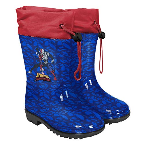 PERLETTI Botas de Agua Niño Spiderman Azul Material PVC - Botines Niños Marvel Spider Man con Suela Antideslizante - Botas Impermeables Infantes Hombre Araña Cierre con Cordón (Azul Oscuro, 26)