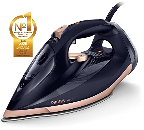 Philips Azur Elite GC4909/60 Plancha de Vapor 3000W, Golpe de vapor 250g, Suela SteamGlide Elite, Negro/Dorado