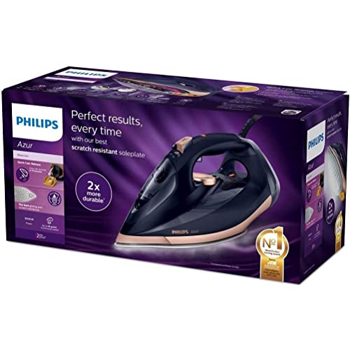 Philips Azur Elite GC4909/60 Plancha de Vapor 3000W, Golpe de vapor 250g, Suela SteamGlide Elite, Negro/Dorado