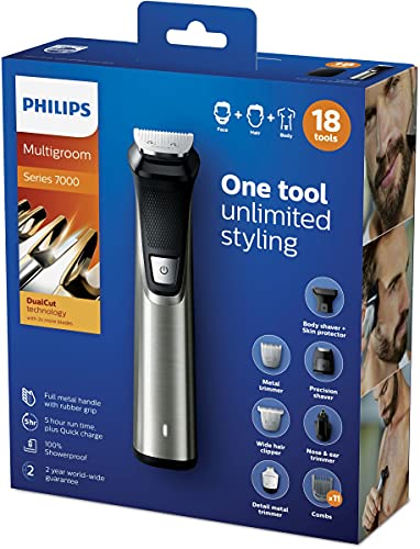 Philips MULTIGROOM Series 7000 MG7770/15 - Afeitadora recargable (Negro, Plata, Rectángulo, Barba, Oído, Ceja, Moustache, Nariz, 300 min, Integrado, Batería)