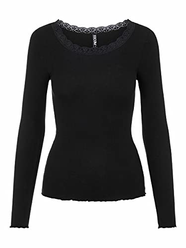 PIECES PCCOCO LS Lace Top Noos BC Camiseta de Manga Larga, Negro, S para Mujer