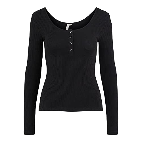 PIECES Pckitte LS Top Noos B C Camisa Manga Larga, Negro (Black Black), Large para Mujer