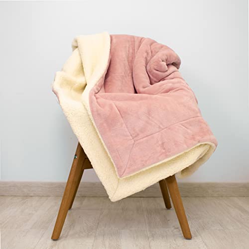 PimpamTex – Manta de Sofá con Tacto Terciopelo Reversible de 130 x 160 cm, Súper Suave y Cálida para Cama – (130x160 cm, Rosa Palo)