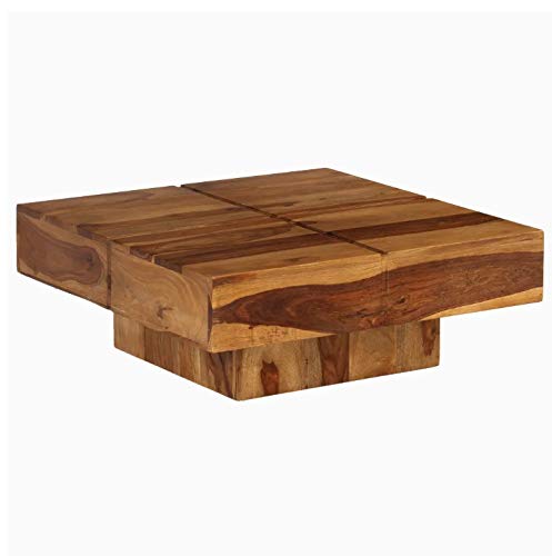 Pissente Mesa de Centro Industrial Cuadrada, Mesa de Café de Madera Maciza de Sheesham para Salón, 80 x 80 x 30 cm