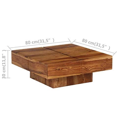 Pissente Mesa de Centro Industrial Cuadrada, Mesa de Café de Madera Maciza de Sheesham para Salón, 80 x 80 x 30 cm