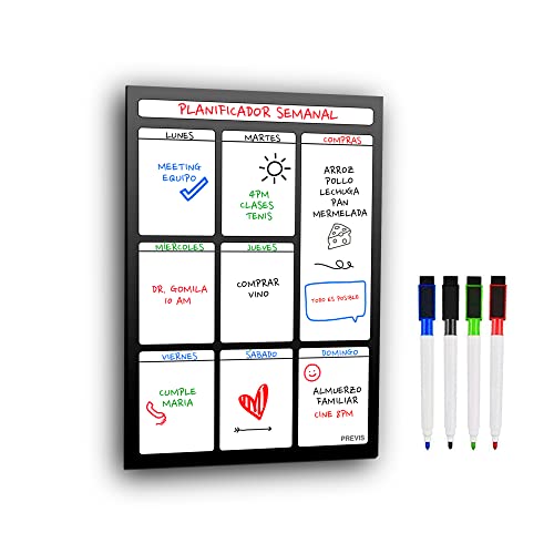 Planificador Semanal Magnético para Nevera y Escritorio Previs - Organizador Semanal con Imán - Planificador Jornada, Menú, Compra, Rutina.