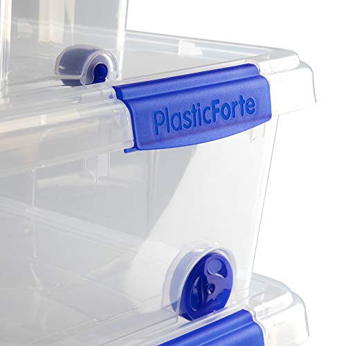 Plastic Forte - Caja de ordenación nº 2,con Capacidad de 25 litros, sin Ruedas, Especial para la organización del hogar, con Cierres herméticos a los Laterales, Transparente