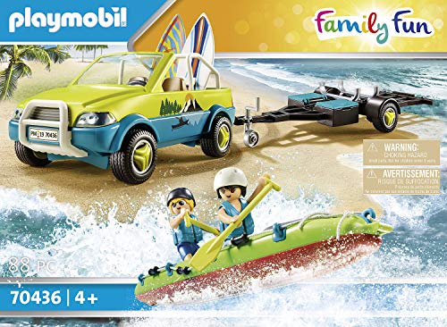 Playmobil - Family Fun Conjunto de Figuritas, Coche de Playa con Canoa, Multicolor (70436)