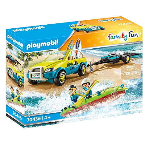 Playmobil - Family Fun Conjunto de Figuritas, Coche de Playa con Canoa, Multicolor (70436)