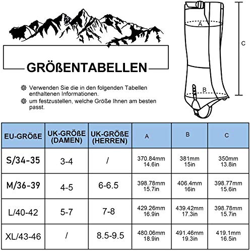 Polainas de Acampada y Marcha, Polainas Impermeable para Aire Libre, Deporte Alpino, Escalada. a Prueba de Nieve, Rocío, Polvo, Barro y Arena-Negro M(36/39 EU)