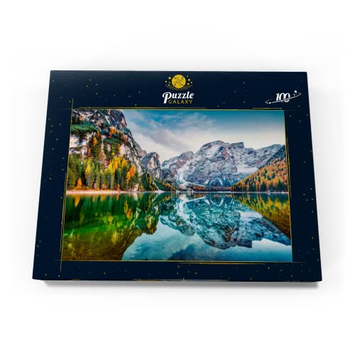 Primeras Nieves En El Lago Braies. Colorido Paisaje Otoñal En Los Alpes Italianos - Premium 100 Piezas Puzzles - Colección Especial MyPuzzle de Puzzle Galaxy