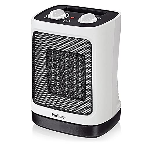 Pro Breeze Mini Calefactor Cerámico 2000W. Oscilación Automática y 2 Configuraciones de Temperatura, Blanco