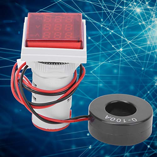 Probador de Voltaje de Corriente Alterna con Pantalla LED de 3 Dígitos Voltímetro Multifunción Amperímetro Medidor de Frecuencia Cuadrado Panel Multímetro(rojo)