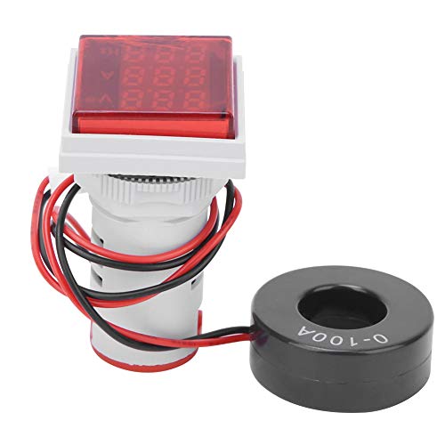 Probador de Voltaje de Corriente Alterna con Pantalla LED de 3 Dígitos Voltímetro Multifunción Amperímetro Medidor de Frecuencia Cuadrado Panel Multímetro(rojo)