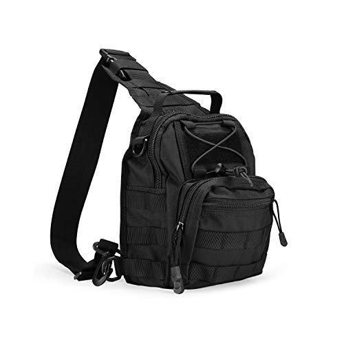 ProCase Bandolera Táctica Hombre, Bolsa Militar de Deporte al Aire Libre, Mochila Cruzada Hombro Multifuncional para Cazar, Acampada y Senderismo -Negro