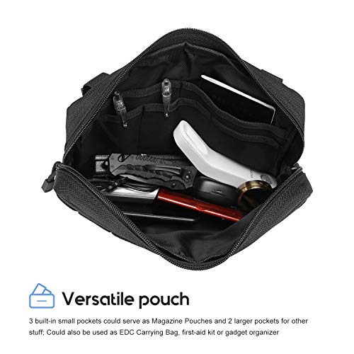 ProCase Bolsa Táctica Multiuso MOLLE, Bolso Compacto EDC para Utensilio Artilugio Equipo Electrónico, Organizador Resistente Estilo Militar para Municiones, Mapas, Herramientas Pequeñas –Negro, Grande