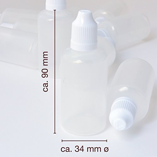 ProfessionalTree Botellas de líquido de 10x50 ml para la dosificación y el Almacenamiento Limpio de líquidos - Tapón de Rosca con Bloqueo de Seguridad para niños