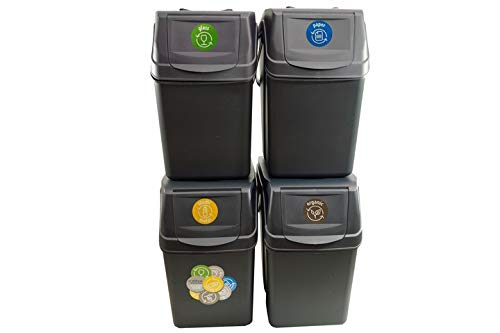 Prosperplast Juego de 4 Cubos de Reciclaje 100L Sortibox de plastico en Color Antracita, 4x25L