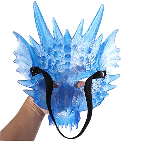 Proumhang Máscara de Dragón,Mardi Gras Halloween Carnaval Fiesta Animal Dragón Cosplay,Gel de sílice Máscara 3D,Accesorios de cosplay Decoración de Fiesta de Disfraces,Azul