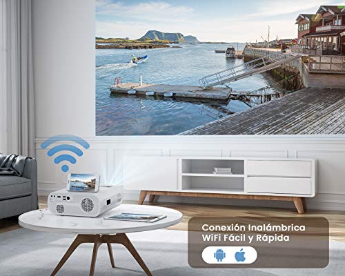 Proyector WiFi Bluetooth, 6000 Lúmenes WiMiUS Proyector Portátil WiFi Bluetooth Full HD Soporte 1080P Mini Proyector WiFi Proyector LED Cine En Casa Función Zoom para Smartphone HDMI USB AV