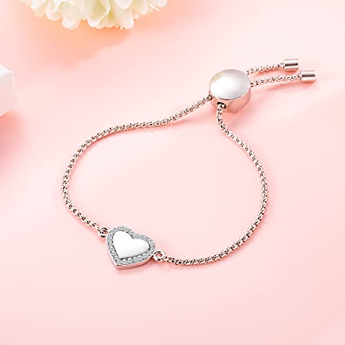 Pulsera de corazón mujer, pulsera de plata con pedrería para adolescentes, mujeres, acero inoxidable pulseras de amor fácilmente ajustables, regalo de joyería para mejores amigos cumpleaños navidad