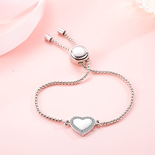 Pulsera de corazón mujer, pulsera de plata con pedrería para adolescentes, mujeres, acero inoxidable pulseras de amor fácilmente ajustables, regalo de joyería para mejores amigos cumpleaños navidad