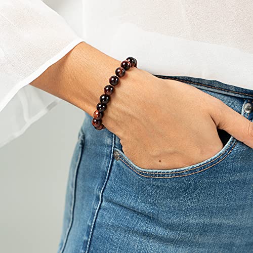 Pulsera de Piedra Natural, Pulsera Mujer Elástica de Piedras Red Tiger Eye Naturales Pulsera Hombre Curación de Cristal de Yoga Natural Real Cumpleaños Navidad Mujer Hombre 8mm